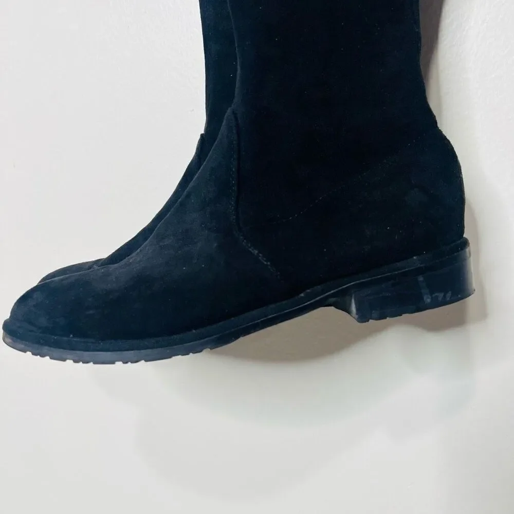 Stuart Weitzman Jocey Stretch Suede Black Tall Flat Boots Over the Knee Sz 8.5